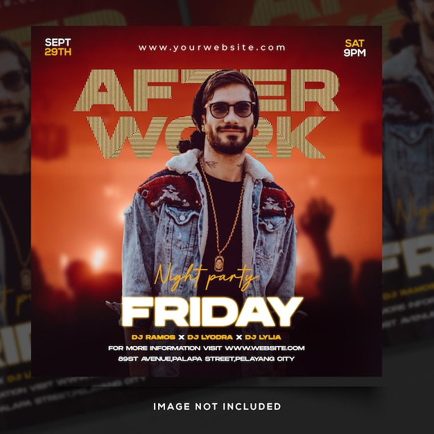 Techno dj music party template, square flyer for instagram