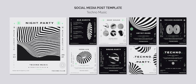 Techno music social media post template