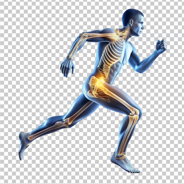 PSD technologia medyczna ortopedyczna pokazująca człowieka biegającego na przezroczystym tle