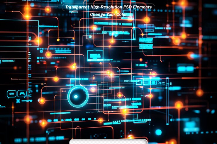 PSD technological background of the abstract computer motherboard can be used in the description