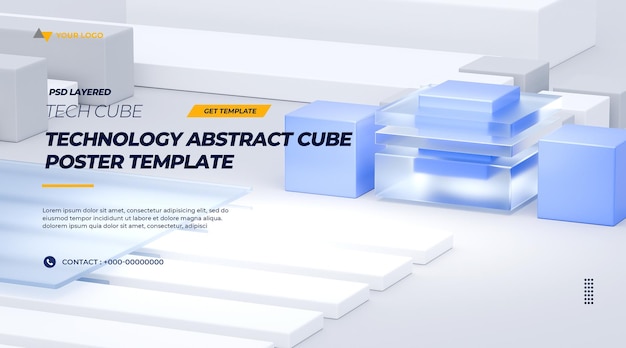 technology abstract cube poster template psd