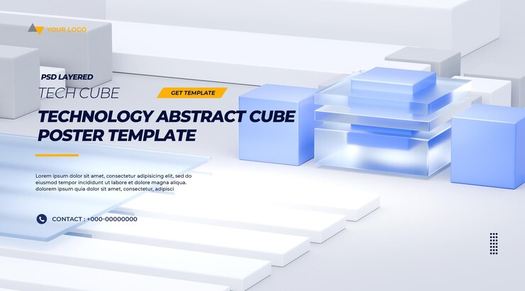 PSD technology abstract cube poster template psd