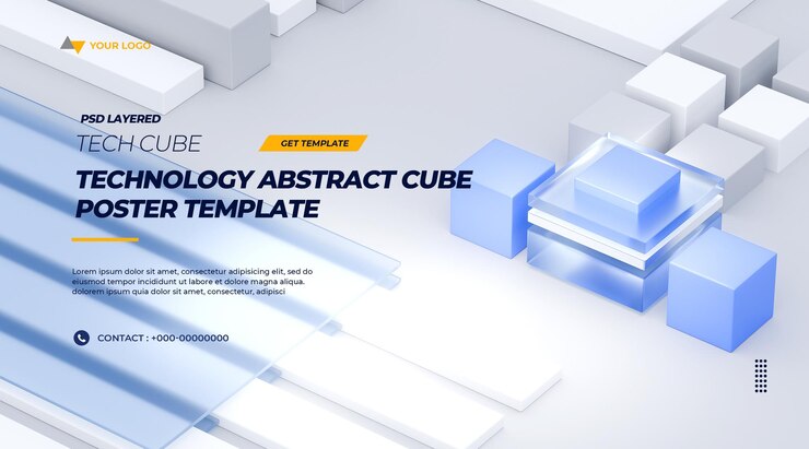 PSD technology abstract cube poster template psd