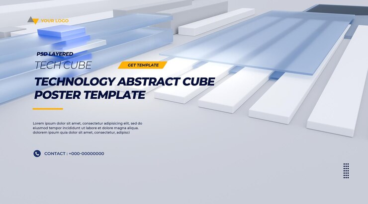 PSD technology abstract cube poster template