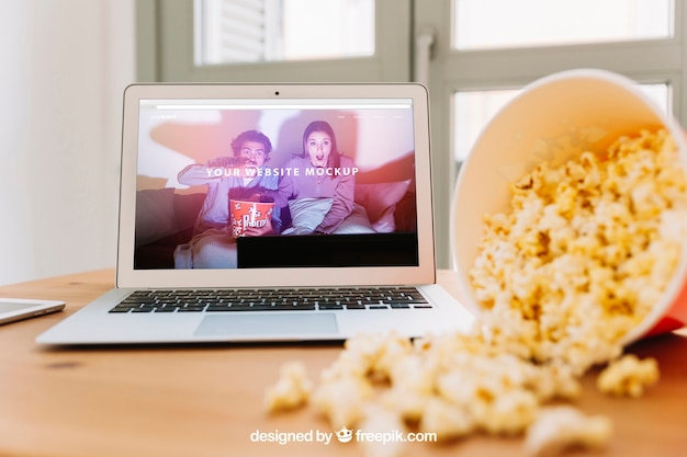 Technology mockup with popcorn