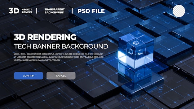 Technology rendering square banner psd layered source file template