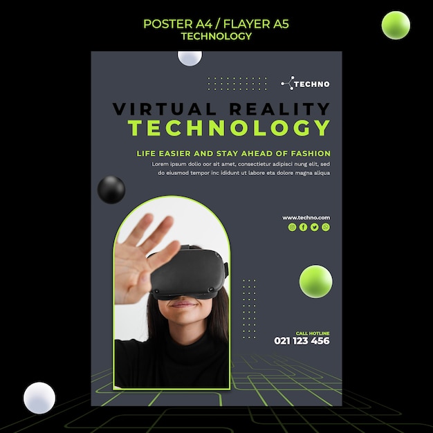 PSD modello di poster di realtà virtuale di tecnologia