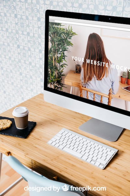 PSD technology and workspace mockup with desktop pc