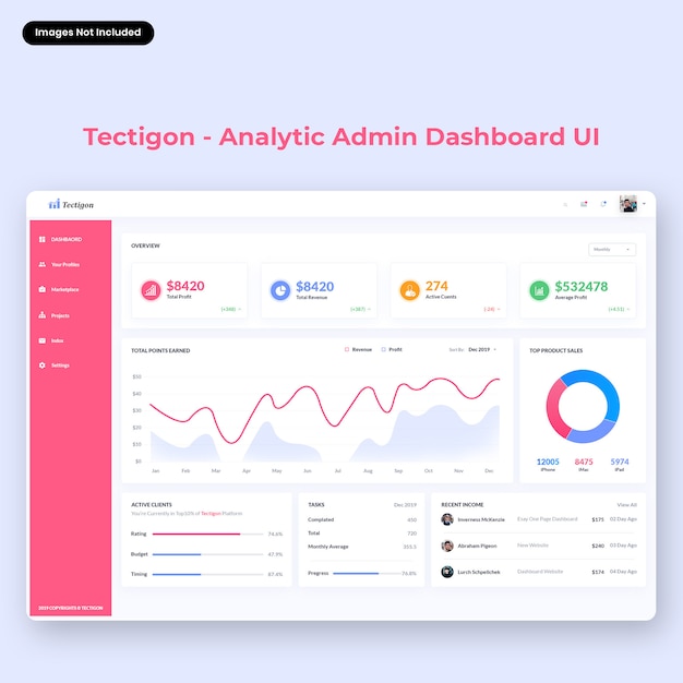 PSD interfaccia utente del dashboard di amministrazione di tectigon-analytic