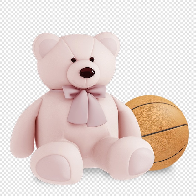 PSD teddy bear and ball in 3d rendering