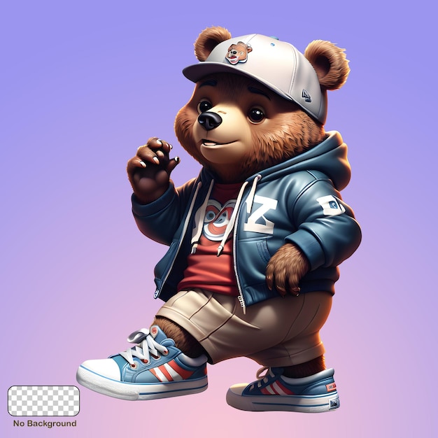 Teddy bear wearing a hat and hoodie on a transparent background