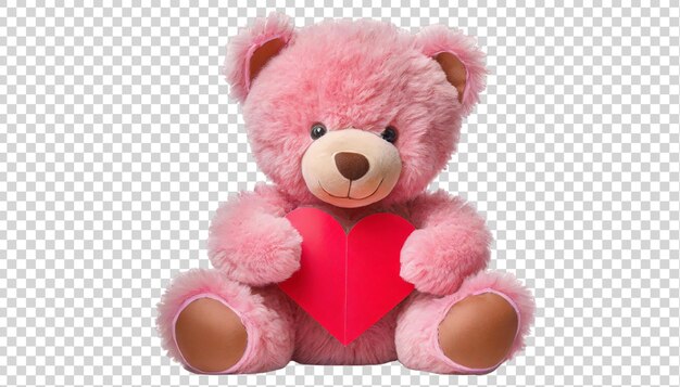 Orso di peluche con cuore rosa isolato su uno sfondo trasparente