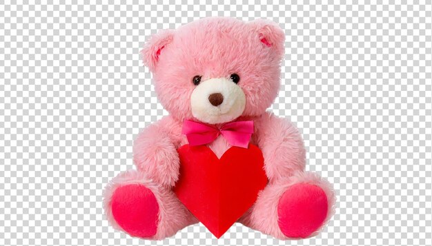 Teddy bear with pink heart isolated on transparent background