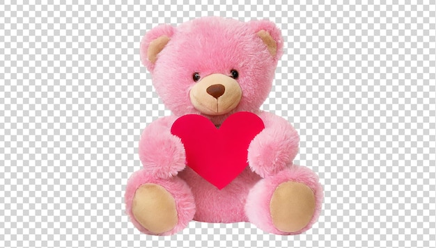 Orso di peluche con cuore rosa isolato su uno sfondo trasparente