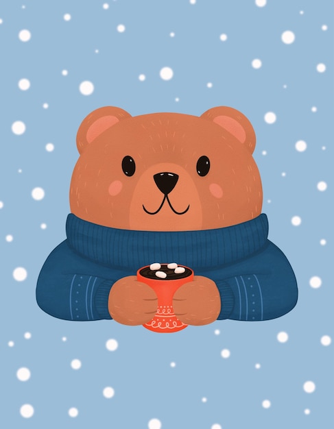 PSD teddybeer winter illustratie