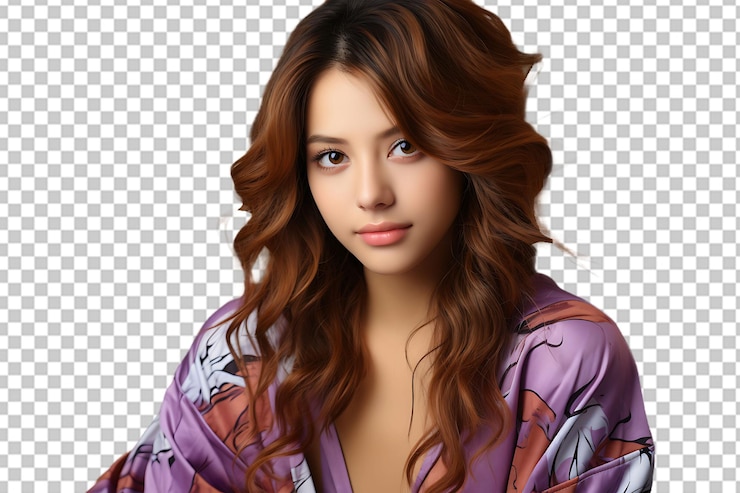 PSD 透明な背景に孤立したピジャマを着た十代の美しい日本の女の子