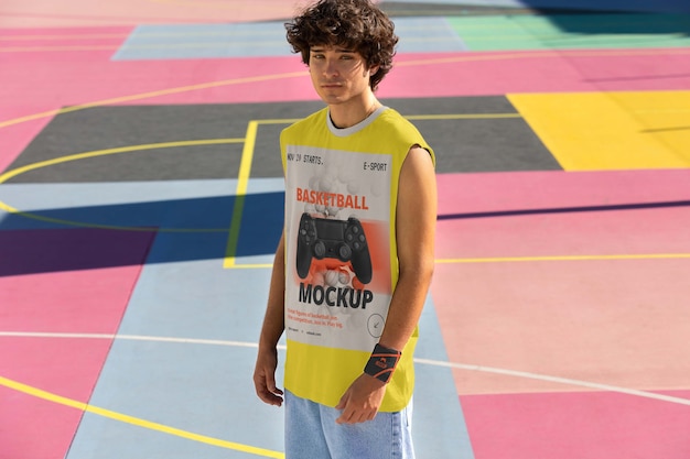 PSD teenage boy outside on the basketball court