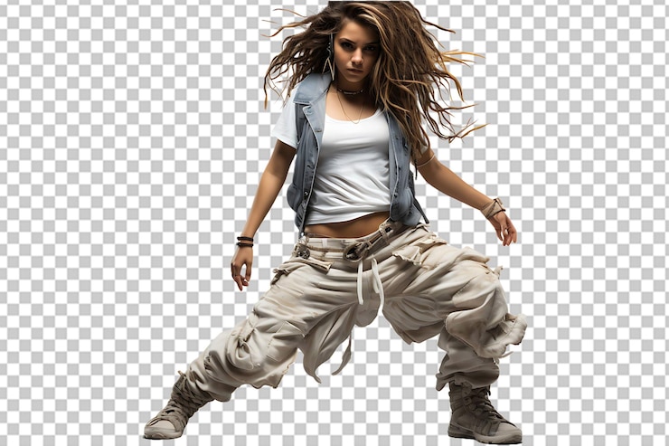 PSD ヒップホップを踊るティーンエイジャーの女の子透明な背景で孤立している