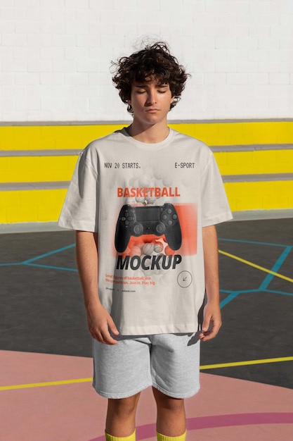 PSD teenager wearing basketball clouting mockup