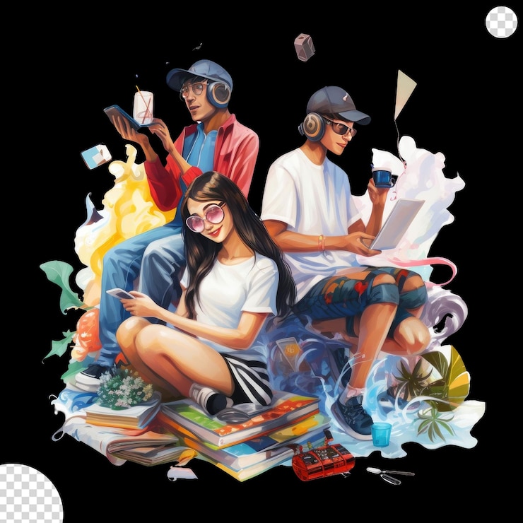 PSD teenagers with different hobbies png
