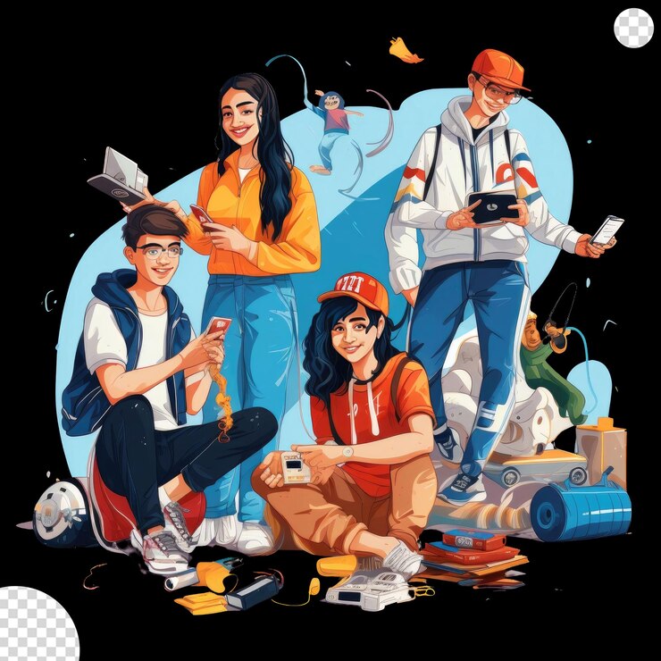 PSD teenagers with different hobbies png