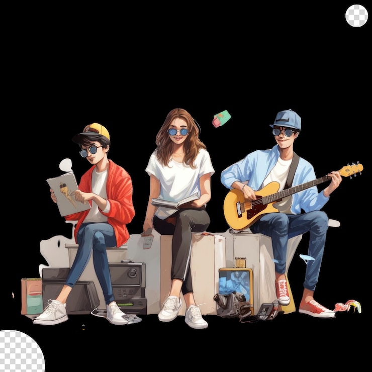 PSD teenagers with different hobbies png