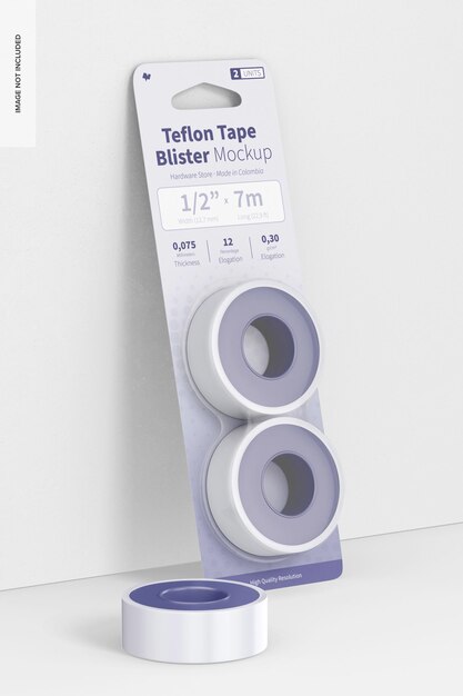 Teflon tape blister mockup, leaned