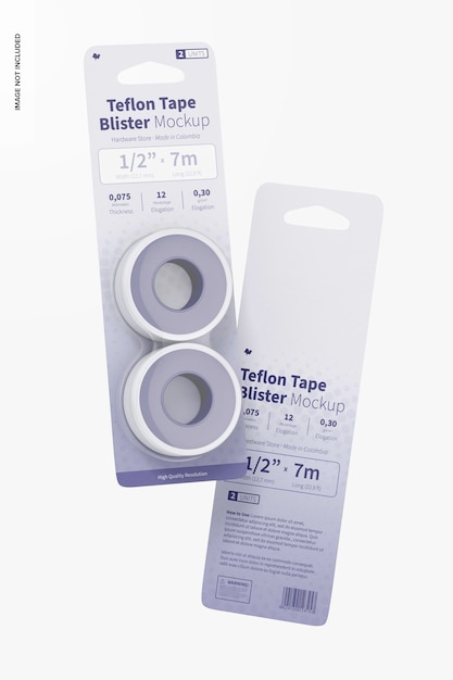 Teflon tape blisters mockup, drijvend