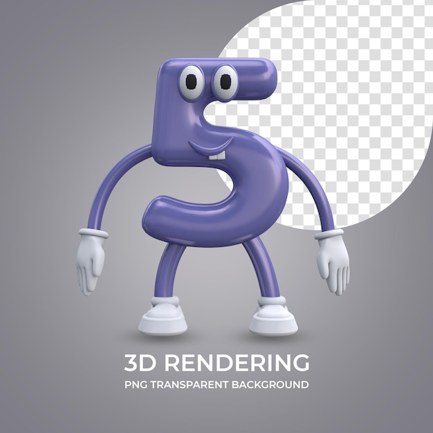 Tegneseriefigur Nummer 5 3D-rendering isolert gjennomsiktig bakgrunn