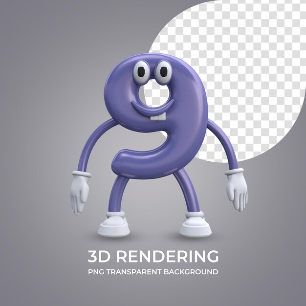 Tegneseriefigur Nummer 9 3d-gjengivelse isolert transparent bakgrunn