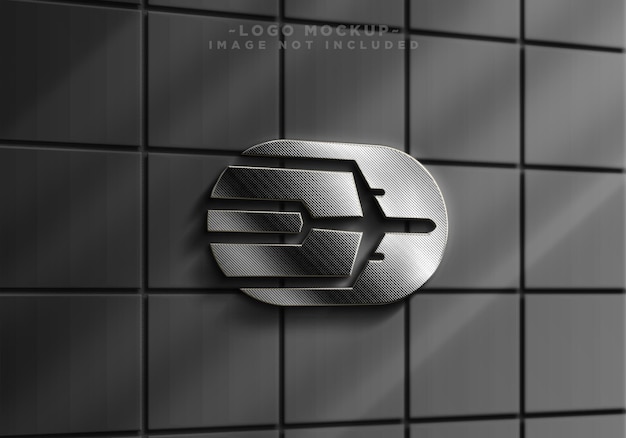 Teken muur zilver realist logo mockup