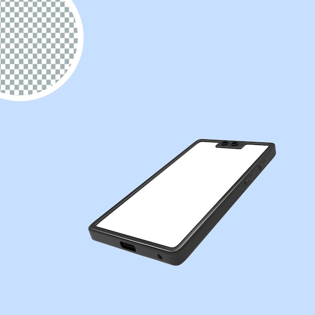 Tekenfilm zwart smartphone 3d illustratie mobiele telefoon 3d render wit leeg scherm