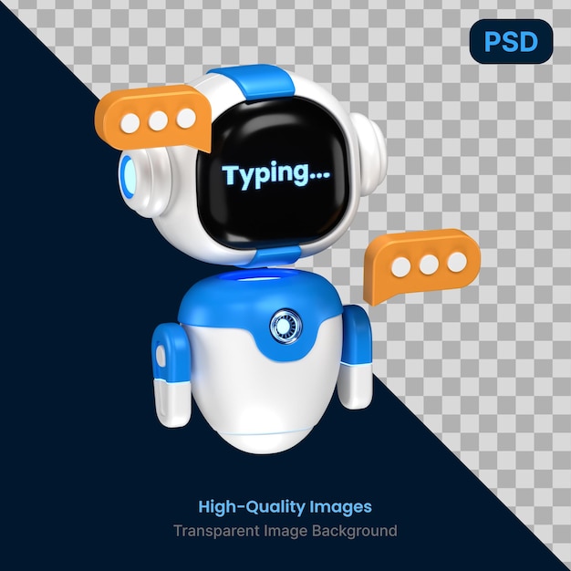 Tekoälyrobotti 3d-renderöidyt kuvitukset, läpinäkyvä PNG
