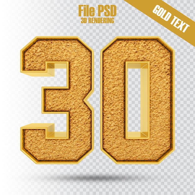 PSD tekst 30 goud 3d-rendering