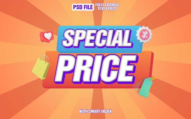 PSD tekst specjalnej ceny 3d dla mediów społecznościowych lub plakatu