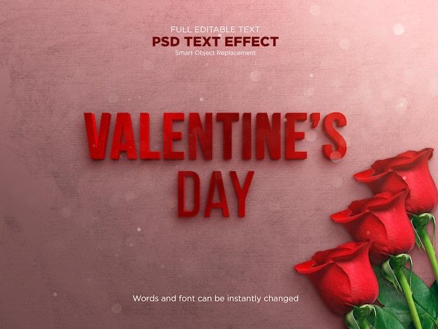 Teksteffect mockup valentijnsdag versierd met bloemen