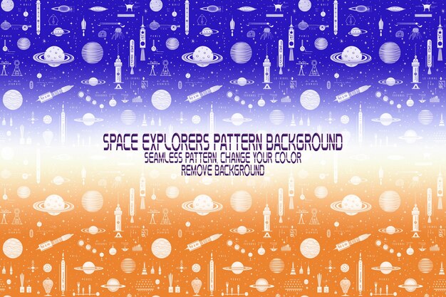 PSD tekstura tła z eksploratorami kosmicznymi, wahadłowcami, planetami i gwiazdami edytowalny wzór psd