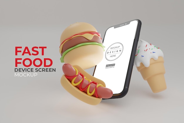 PSD telefon komórkowy z makietą fast food