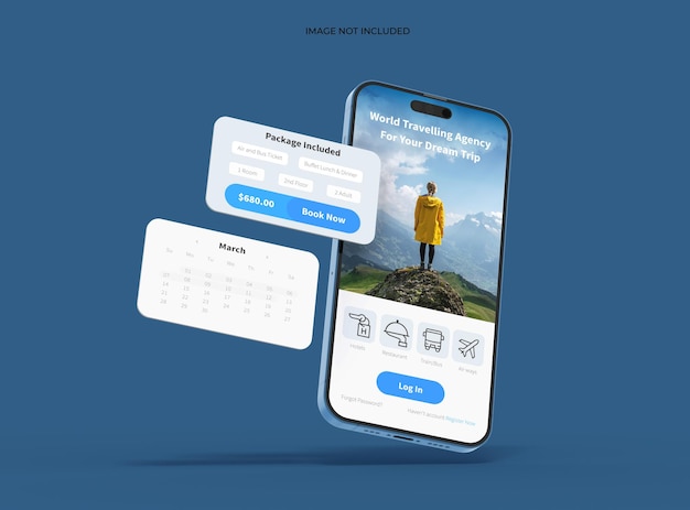 Telefoon 14 pro isometrisch mockupontwerp van mobiele app-schermen met gescheiden pop-ups ui ux app concept 3d render