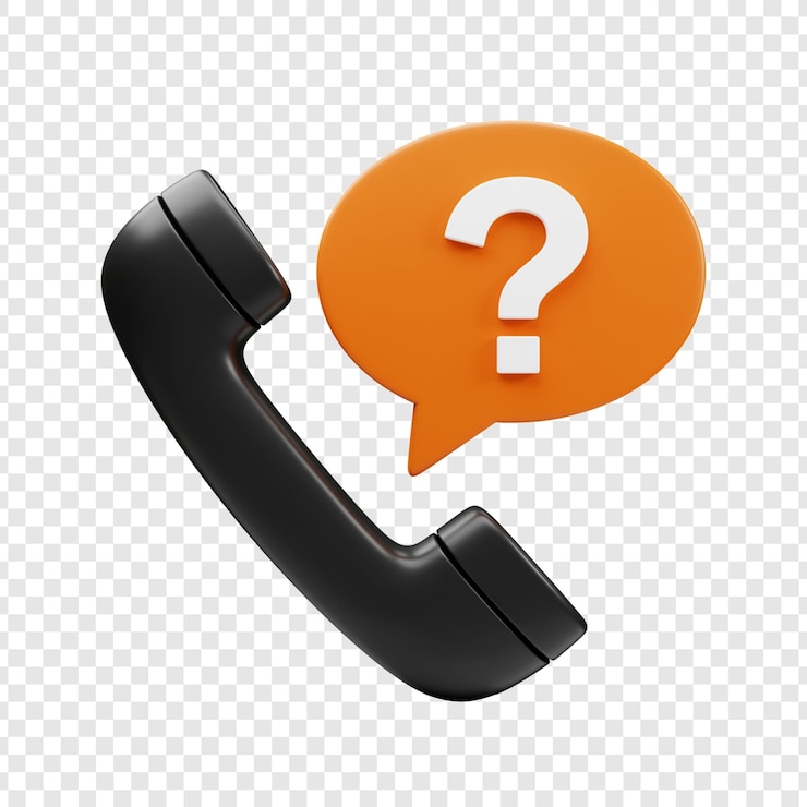 PSD telefoon met een vraagteken in een spraakbel op een doorzichtige achtergrond