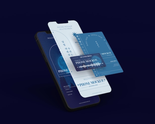 PSD telefoon multiscreen zwaartekracht mockup