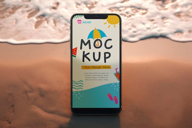 Telefoon scherm mockup op het strand