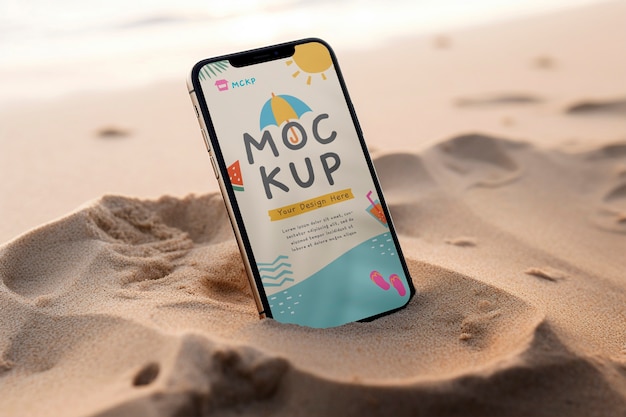 Telefoon scherm mockup op het strand