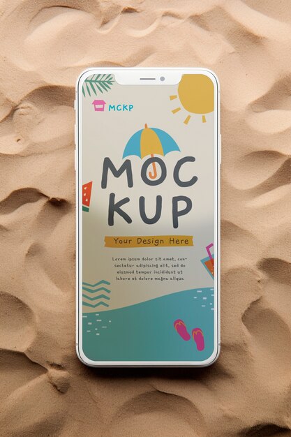 Telefoon scherm mockup op het strand