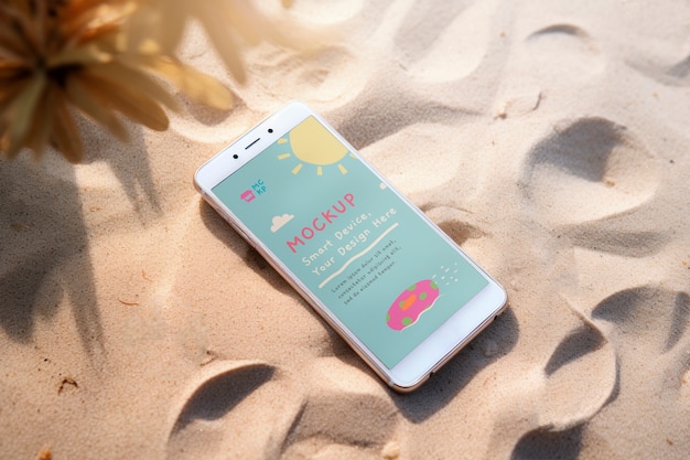 Telefoon scherm mockup op het strand