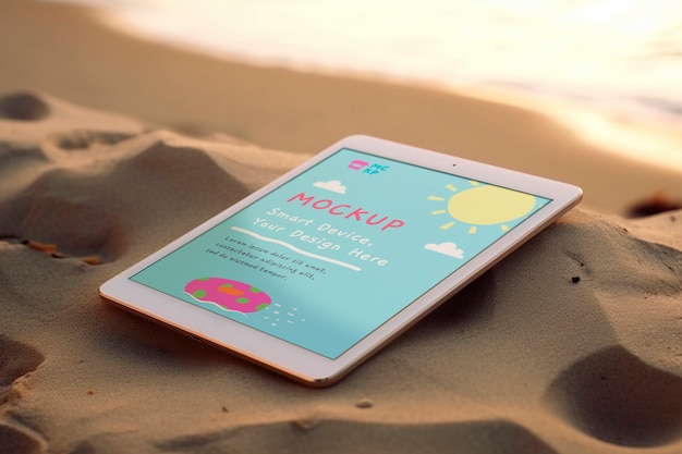 Telefoon scherm mockup op het strand