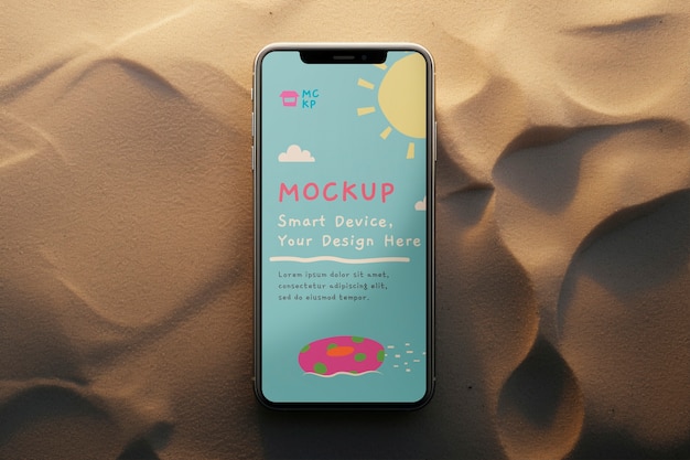 Telefoon scherm mockup op het strand