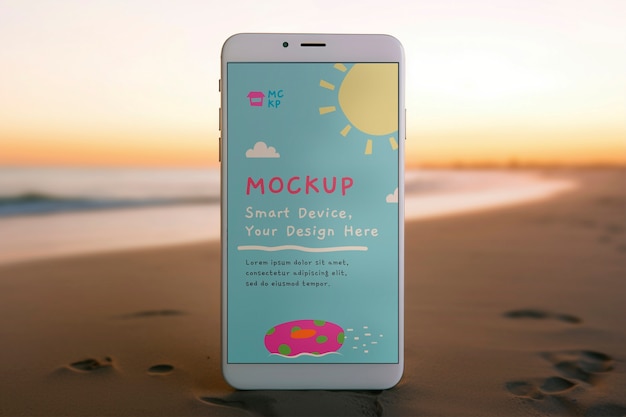 Telefoon scherm mockup op het strand