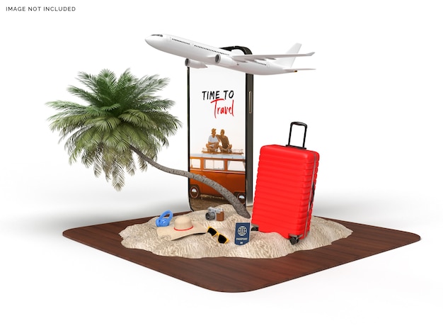 Telefoonmodel en koffer met vliegtuigaccessoires voor reizigers