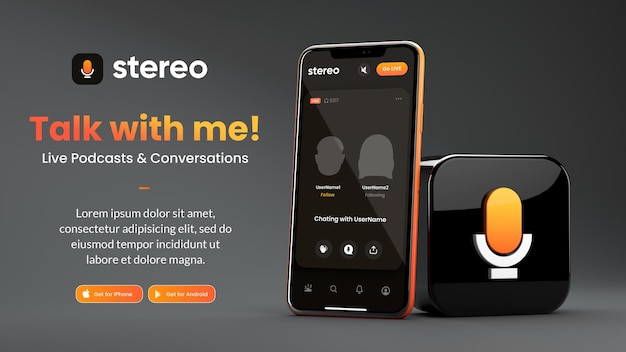 Telefoonmodel van stereo-interface, app-pictogram in 3d-weergave